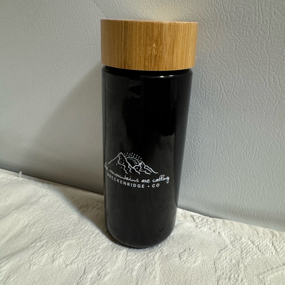 Breckenridge Colorado Black Brown Double Ceramic Tumbler Bamboo Lid
